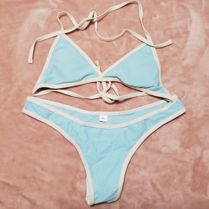 Baby blue and white triangle bikini swim set size Extra Large